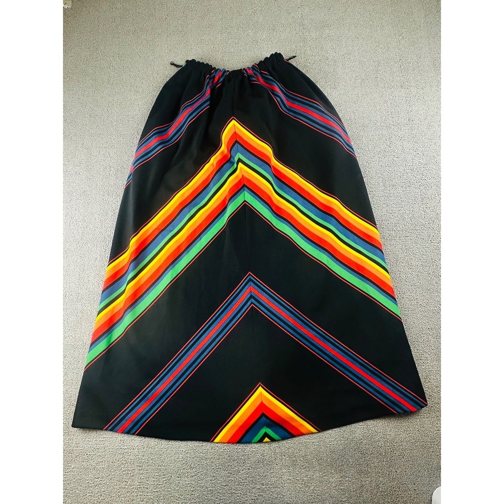 Vintage Carol Henry Maxi Skirt Women 38 Multi Color Chevron Rainbow USA Hippie